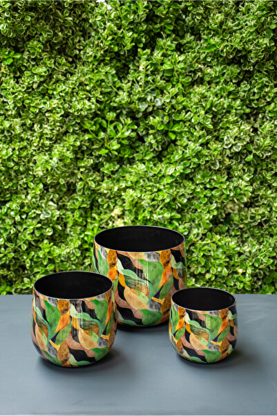 SAMART PEYZAJ Dekoratif Renkli Desenli Metal Saksı –Büyük boy Ø32cm/H28cm | D...