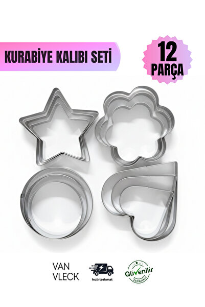 VAN VLECK 12 Parça Kurabiye Kalıbı Seti – Yıldız, Kalp, Papatya ve Yuvarlak Kalıp Şekiller
