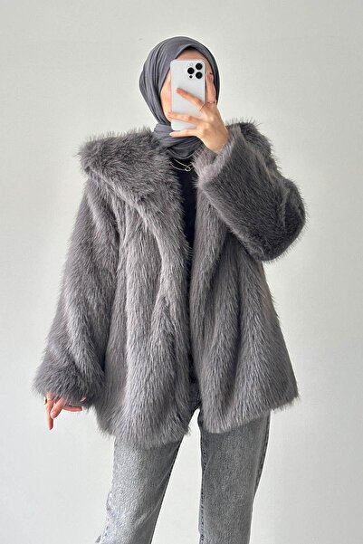 lamelif haină de blană artificială Antracit