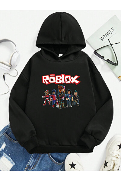SVART WEAR Hanorac pentru copii cu buzunar cangur, imprimat Roblox, 100% bumb...