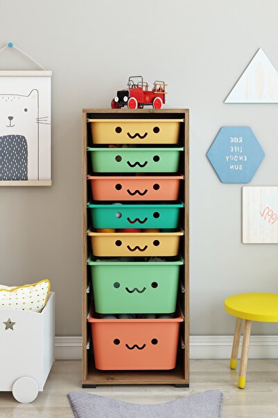 DEKOZUM KİDS 7 Sepetli Gülücüklü Oyuncak Dolabı Oyuncak Kutusu Oyuncak Saklam...