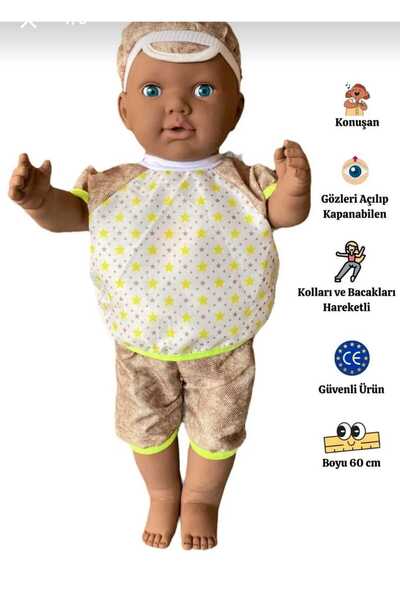 ŞAŞKIN HOUSE Büyük Boy Türkçe Konuşan Çikolata Rengi Kel Şapkalı Et Bebek Oyu...