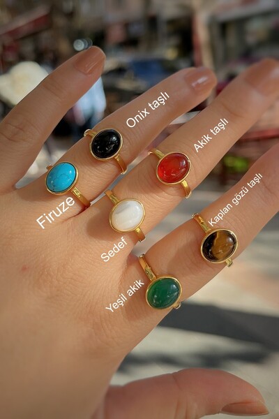 Erer Gümüş Gümüş 10x8 mm taşlı altın kaplama yüzük