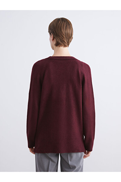 LC Waikiki Vision Burgundy V-Neck Women's Knitwear Cardigan