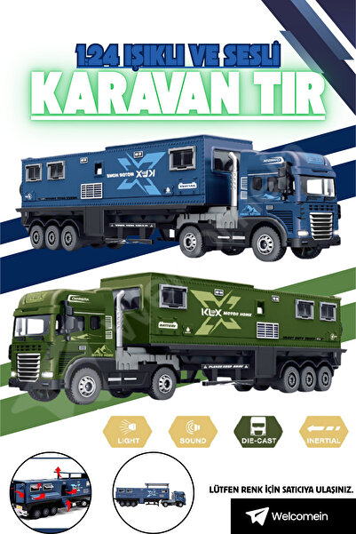 welcomein 1:24 Sesli Işıklı Kapıları Açılan Die-Cast Karavan Tır Modeli Römor...