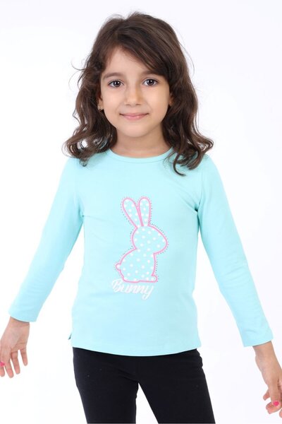 Toontoy تي شيرت بناتي مطبوع بأكمام طويلة وياقة دائرية