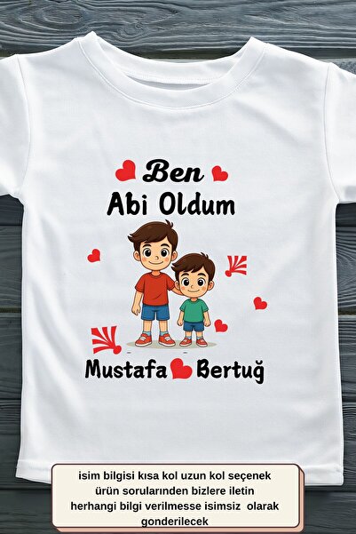 Asilcomkids Ben Abi Oldum & Kardeş Kombini: Kişiye Özel İsimli Bebek Zıbını ve Çocuk Tişörtü Seti