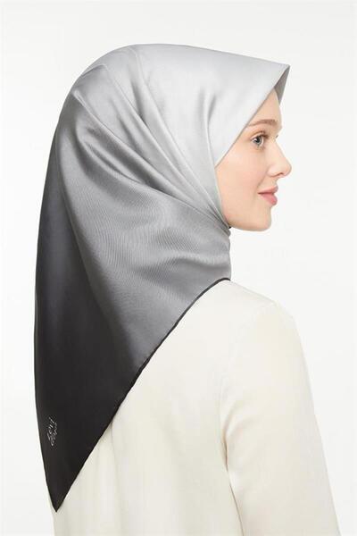 Levidor Twill İpek Eşarp - Degrade - Siyah Gri