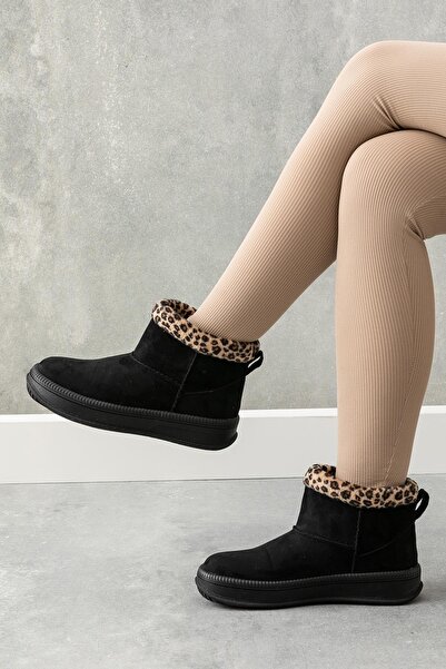Golder Γυναικείες χειμερινές μπότες με αντιολισθητική σόλα με μαύρη λεοπάρδαλη επένδυση από μαλλί