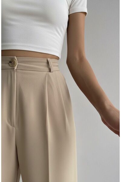 HA-KA GİYİM Women's Palazzo Pleated High Waist Imported Fabric Doubleface High-Quality Product Does Not Shrink or Fade