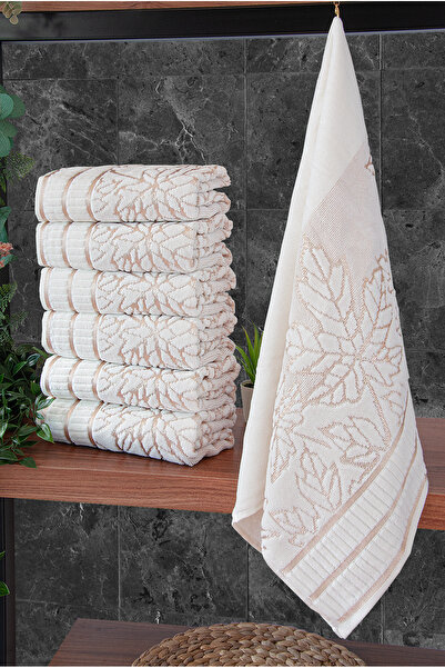 ihvan online Σετ πετσετών χεριών και προσώπου Çınar Jacquard 6 τεμαχίων από βελούδινο βαμβάκι 50x90 cm - 04557 - Χρυσό