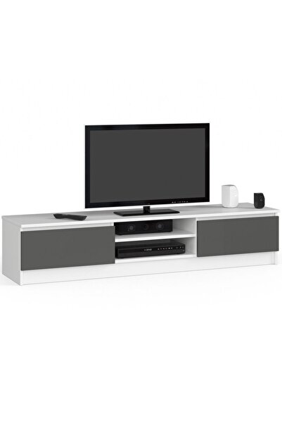 SERSIMO Dulap TV cu 2 uși și rafturi centrale, PAL laminat, 160x40x33 cm, alb și gri