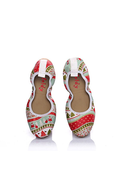 Streetfly Christmas Themed Printed Colorful Foldable Women's Ballerinas