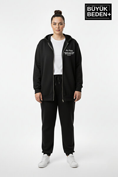 Superlife Women's Plus Size Zippered Hooded Chef Printed Sweatshirt Cardigan - Comfortable Fit Spr26Bhrk921