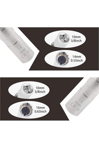 NALACAL 16mm & 14mm Magnetic Spark Plug Socket Set, 12-Point Thin Wall, 3/8" Drive