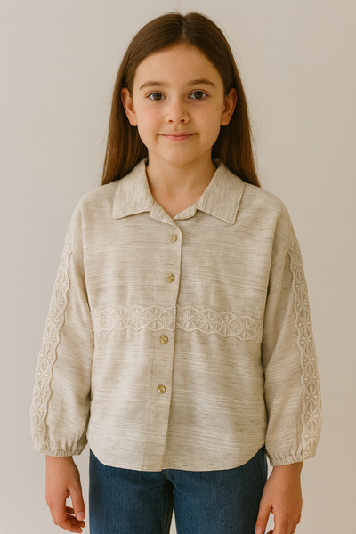 NK Dantel İşleme Detaylı Kız Çocuk Gömlek