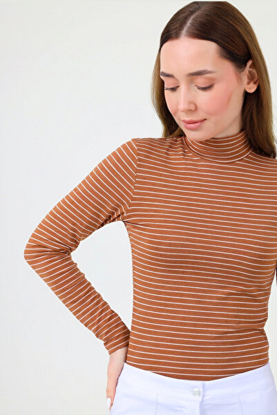 Viridi Medical Fashion Fisherman Collar Striped Body Cinnamon