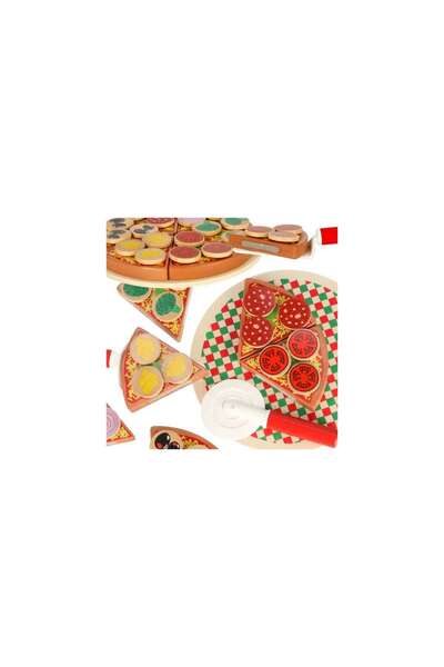 Three top online Pizza wooden play set velcro accessories spatula knife plate learning to cut 20cm