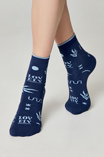 Conte Elegant "Lovely" patterned fleece socks, Comfort 567 - Navy, 36-37 (23)