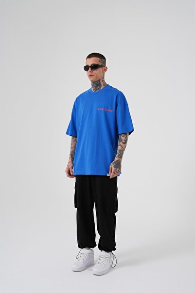 Machinist Ανδρικό μπλουζάκι oversized MCHNST Love με τύπωμα oversized γαλάζιο