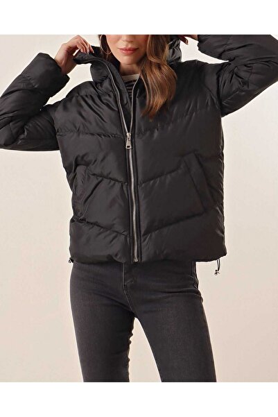 Modamorfo 5205 Stand Collar Zippered Puffer Jacket - Black