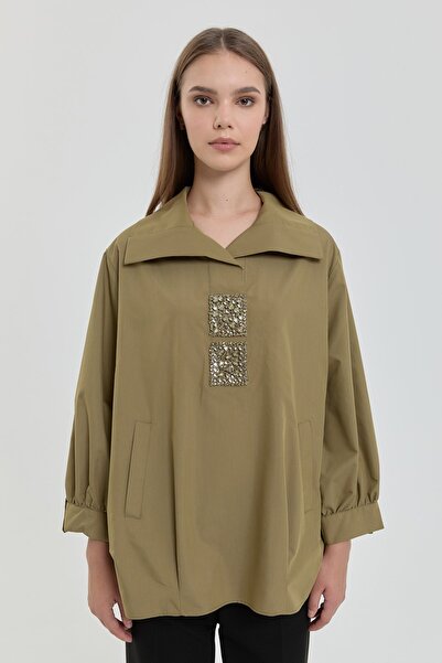 Nihan Kare Taşlı Gömlek Tunik Kekik