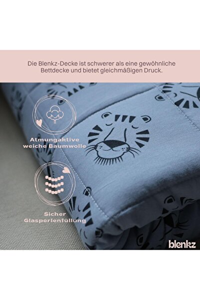 NO BRAND Pătură ponderată BLENKZ pentru copii, 5 kg, 140 x 200 cm (albastru cu față de tigru)