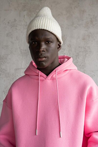 Machinist Men's Oversized Basic Hooded Sweatshirt Pink