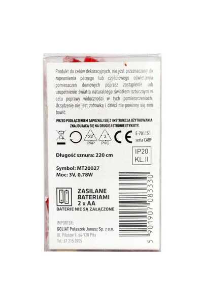 Goliat Lampki choinkowe na sznurze CZAPKI MIKOŁAJA 20 led na baterie