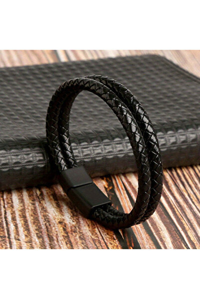 Rugiio Double leather bracelet (Black)
