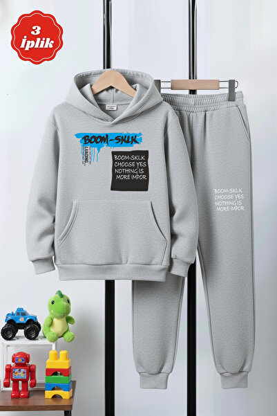 panios kids Σετ αθλητικής φόρμας για αγόρια 3 İplik Ş επένδυση fleece Winterl...