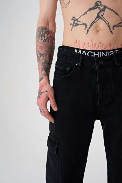 Machinist Men's Washable Cargo Pocket Pack Baggy Fit Jean Trousers Anthracite