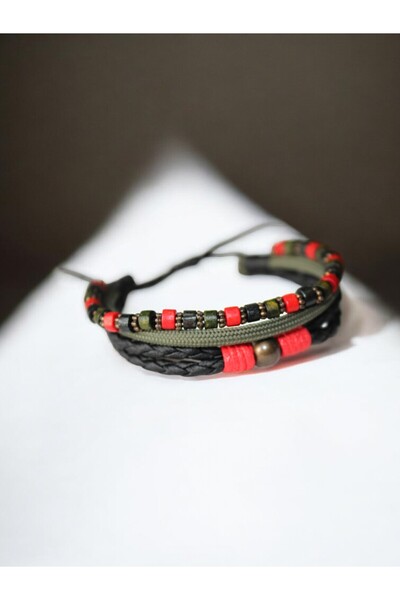 DEHNA Bohemian Combination Bracelet |   Wooden Beads |   Red Adjustable Christmas Gift