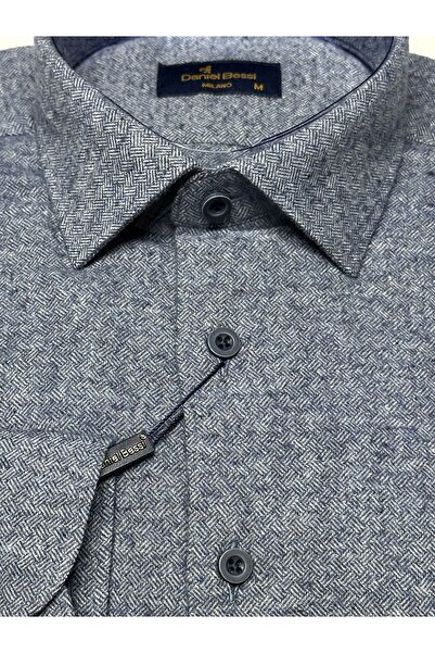 Daniel Bessi Κλασικό ανδρικό πουκάμισο με μακρυμάνικο κανονικό τύπο με μικροσκοπικό σχέδιο με τσέπες GML-500