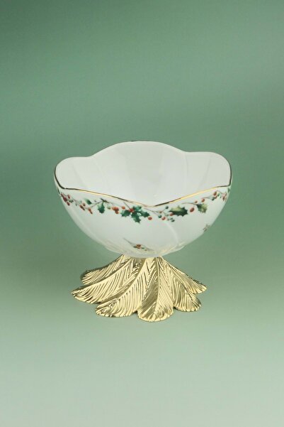 Bursa Porselen Dekor Christmas Metal Footed Porcelain Bowl