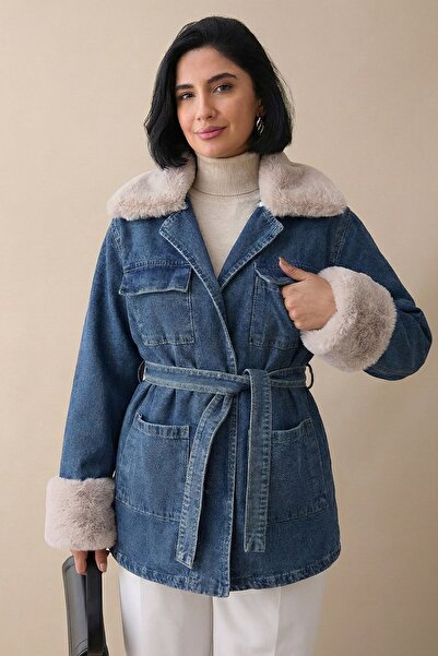 InStyle Плюшева куртка з поясом, синя