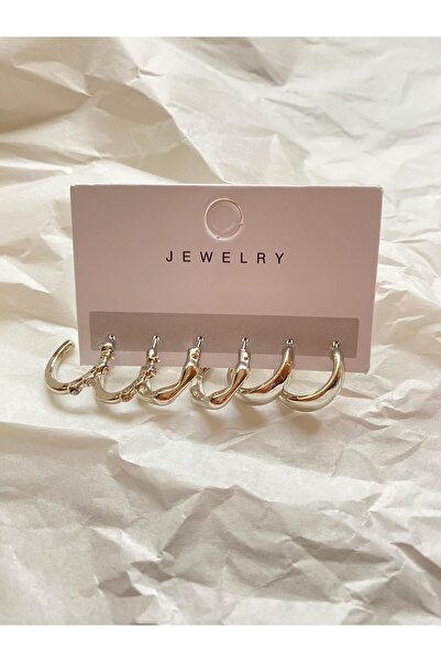 İlraysa Kadın Gümüş Renk 6’lı Halka Küpe Seti | Minimal – Taşlı – Bombeli Mod...