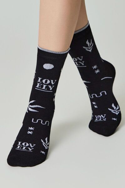 Conte Elegant "Lovely" patterned fleece socks, Comfort 567 - Black, 38-39 (25)