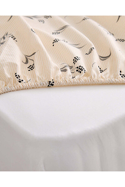 REDTAG Ivory Floral Printed Fitted Sheet (Double Size)