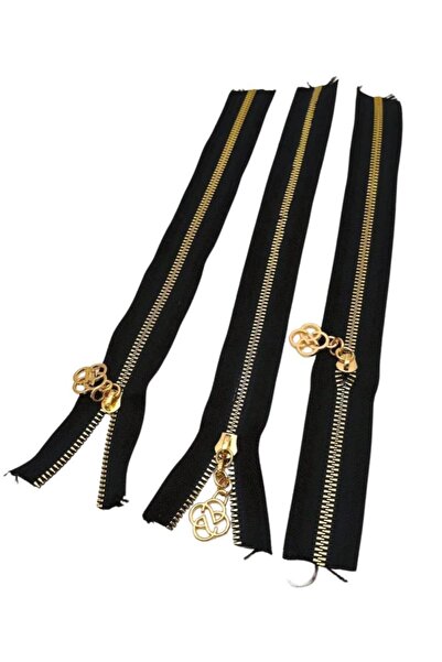 angel çanta aksesuar طقم سحاب معدني ذهبي فاتح مع غطاء 30 سم، أسود، 3 قطع