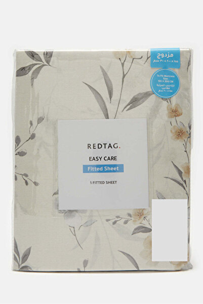 REDTAG Beige Floral Printed Fitted Sheet (Double Size)