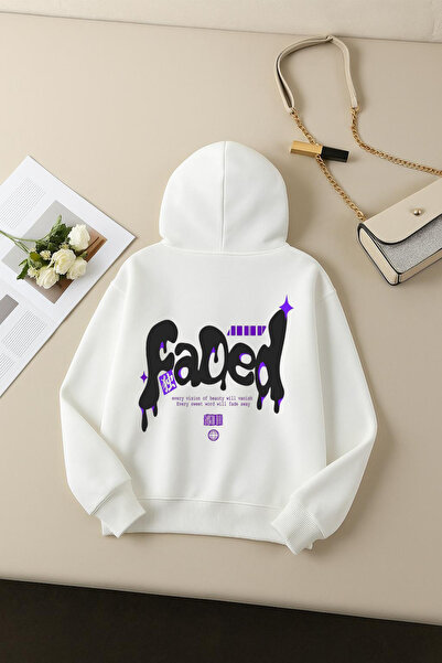 Rivox سويت شيرت أبيض للجنسين بغطاء رأس قصة فضفاضة باهت اللون مطبوع