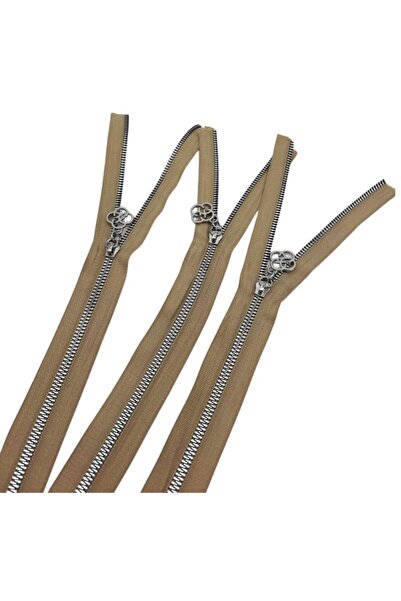 angel çanta aksesuar Zipper Set with Head 30 cm Silver Metal Beige 3 Pieces