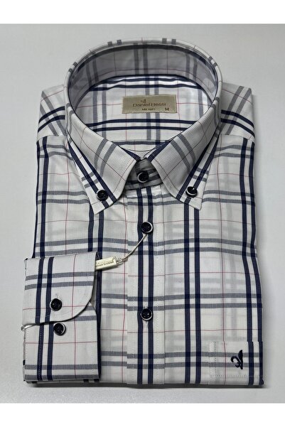 Daniel Bessi Ανδρικό πουκάμισο με μακριά μανίκια κανονική εφαρμογή με τσέπες καρό 100% βαμβάκι Classic ανδρικό πουκάμισο GML-584