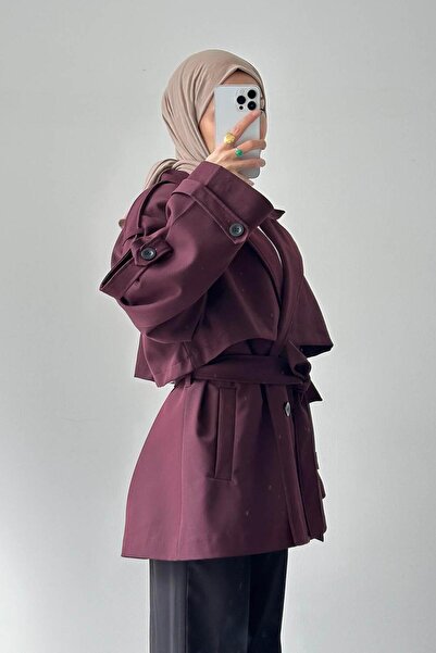 lamelif Κοντό παλτό με επένδυση ώμου μπορντό