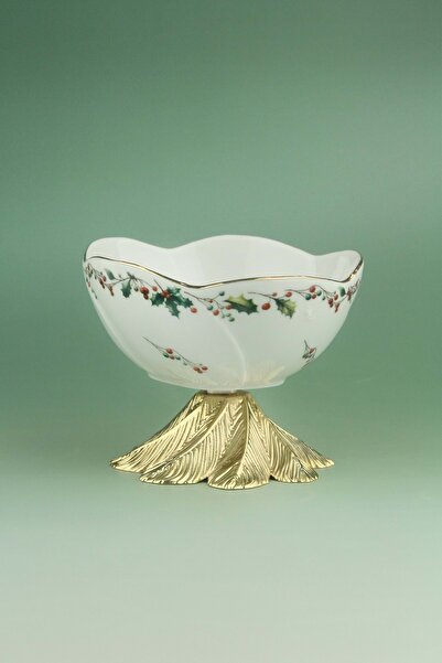 Bursa Porselen Dekor Christmas Metal Footed Porcelain Bowl