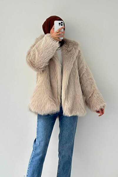 lamelif παλτό με συνθετική γούνα Πέτρα