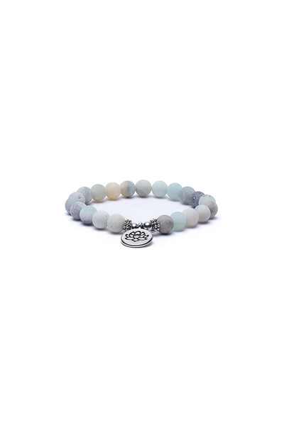 Bracelet Mala/brățară elastică din amazonită cu simbolul lotus -- 0.8 cm