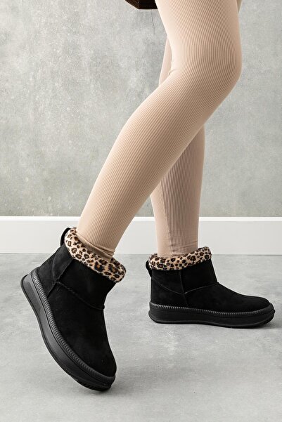 Golder Γυναικείες χειμερινές μπότες με αντιολισθητική σόλα με μαύρη λεοπάρδαλη επένδυση από μαλλί