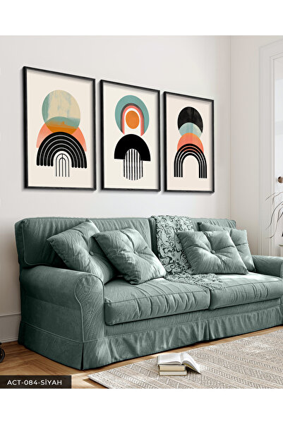 Evinemoda Apstraktni uzorci, 3-dijelna crna slika u drvenom okviru